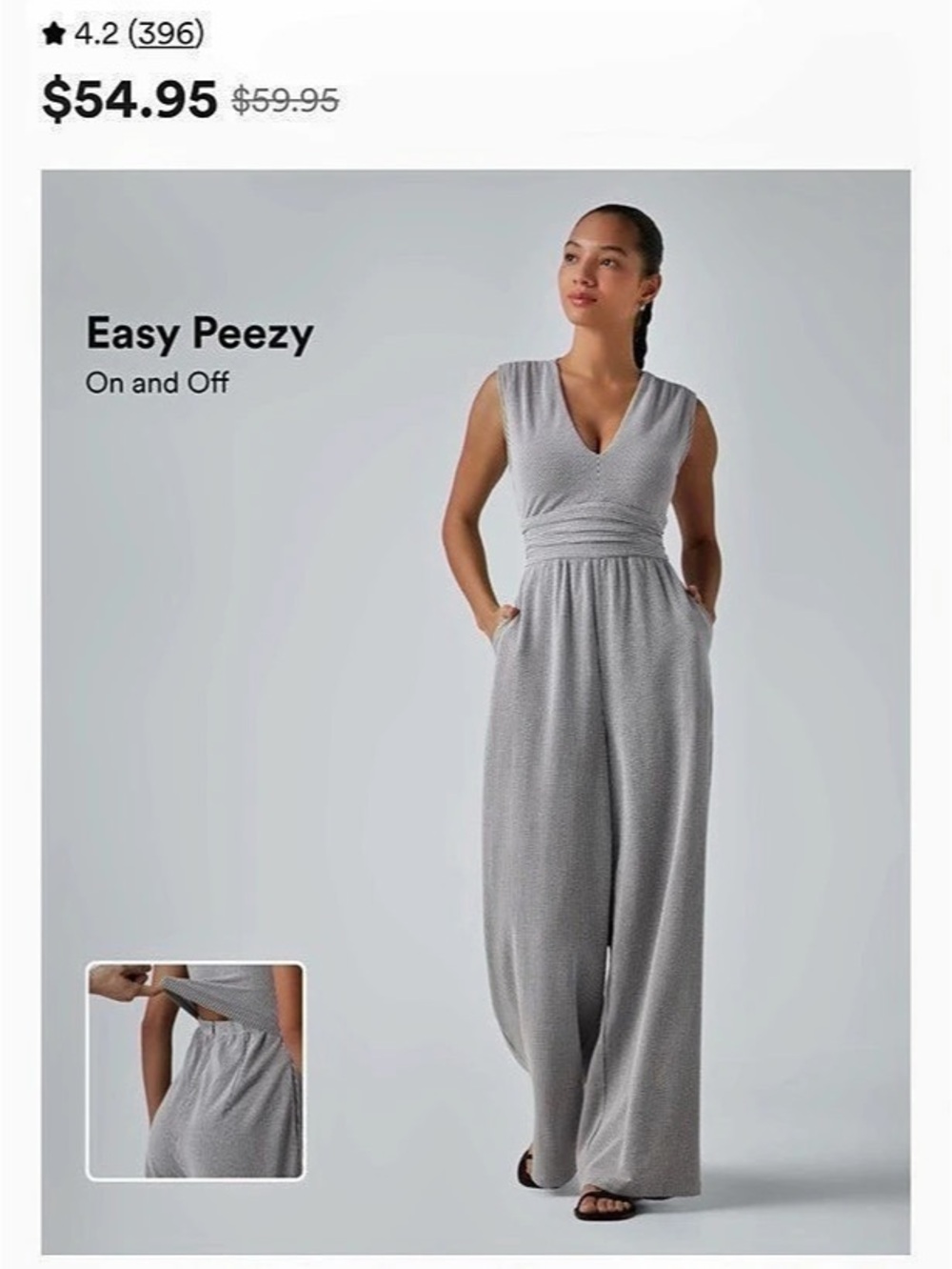 HALARA Easy Peesy V Neck Sleeveless Built-in Bra Stripe Casual Jumpsuit wi